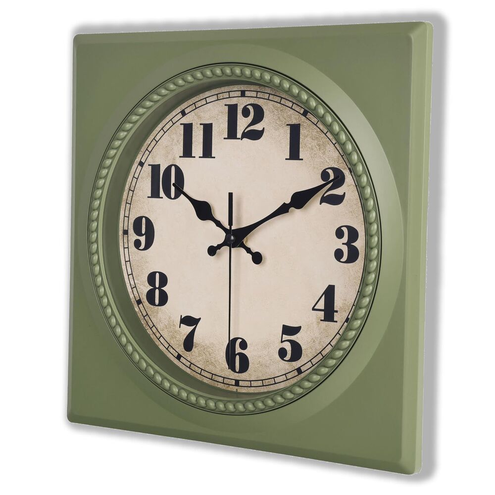 Vintage Style Square Wall Clock - 12 Inch, Olive Green